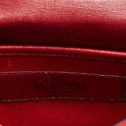 Pre Owned Valentino Red Quilted Satin Small Rockstud Spike Chain Bag