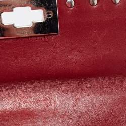 Pre Owned Valentino Red Quilted Satin Small Rockstud Spike Chain Bag