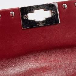 Pre Owned Valentino Red Quilted Satin Small Rockstud Spike Chain Bag