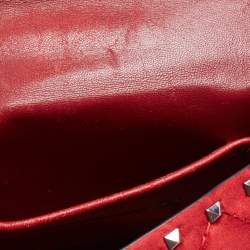 Pre Owned Valentino Red Quilted Satin Small Rockstud Spike Chain Bag