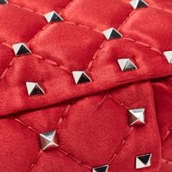 Pre Owned Valentino Red Quilted Satin Small Rockstud Spike Chain Bag