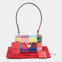 Valentino Multicolor Printed Leather Rockstud Top Handle Bag