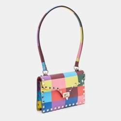 Valentino Multicolor Printed Leather Rockstud Top Handle Bag