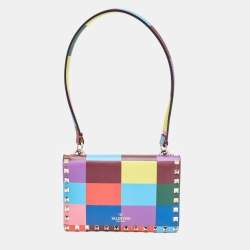 Valentino Multicolor Printed Leather Rockstud Top Handle Bag
