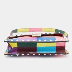 Valentino Multicolor Printed Leather Rockstud Top Handle Bag