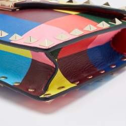 Valentino Multicolor Printed Leather Rockstud Top Handle Bag