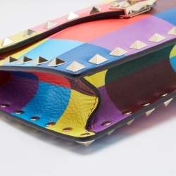 Valentino Multicolor Printed Leather Rockstud Top Handle Bag