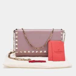 Pre Owned Valentino Purple Leather Rockstud Flap Chain Clutch