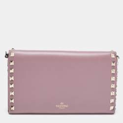 Pre Owned Valentino Purple Leather Rockstud Flap Chain Clutch