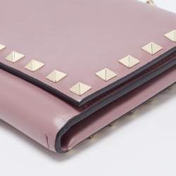 Pre Owned Valentino Purple Leather Rockstud Flap Chain Clutch