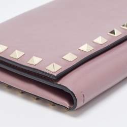 Pre Owned Valentino Purple Leather Rockstud Flap Chain Clutch