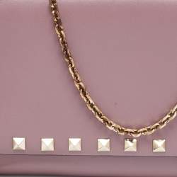 Pre Owned Valentino Purple Leather Rockstud Flap Chain Clutch