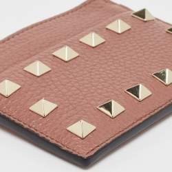 Pre Owned Valentino Brown Leather Rockstud Card Holder