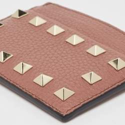 Pre Owned Valentino Brown Leather Rockstud Card Holder
