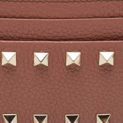 Pre Owned Valentino Brown Leather Rockstud Card Holder