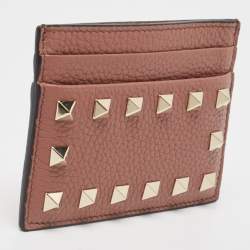 Pre Owned Valentino Brown Leather Rockstud Card Holder