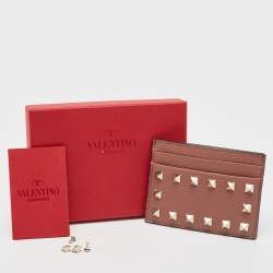 Pre Owned Valentino Brown Leather Rockstud Card Holder