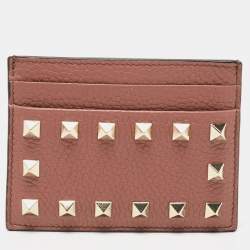Pre Owned Valentino Brown Leather Rockstud Card Holder
