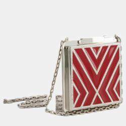 Pre Owned Valentino Haute Couture Red Enamel Evening Bag with Silver Hardware
