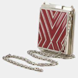 Pre Owned Valentino Haute Couture Red Enamel Evening Bag with Silver Hardware