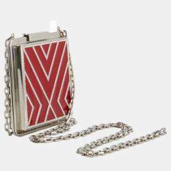 Pre Owned Valentino Haute Couture Red Enamel Evening Bag with Silver Hardware