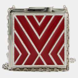Pre Owned Valentino Haute Couture Red Enamel Evening Bag with Silver Hardware