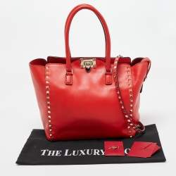 Pre Owned Valentino Red Leather Rockstud Trapeze Tote