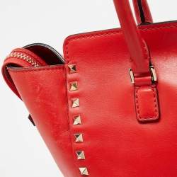 Pre Owned Valentino Red Leather Rockstud Trapeze Tote