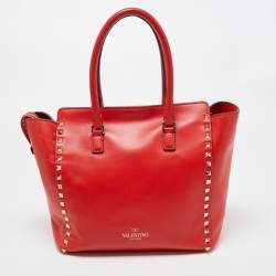Pre Owned Valentino Red Leather Rockstud Trapeze Tote