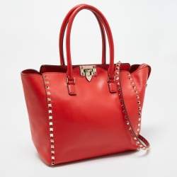 Pre Owned Valentino Red Leather Rockstud Trapeze Tote