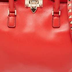 Pre Owned Valentino Red Leather Rockstud Trapeze Tote