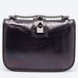 Pre Owned Valentino Black Leather Small Rockstud Glam Lock Flap Bag