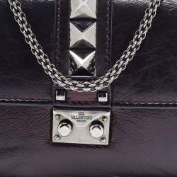 Pre Owned Valentino Black Leather Small Rockstud Glam Lock Flap Bag