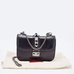 Pre Owned Valentino Black Leather Small Rockstud Glam Lock Flap Bag