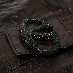 Pre Owned Valentino Black Leather Crystals Embellished Catch Hobo