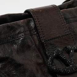 Pre Owned Valentino Black Leather Crystals Embellished Catch Hobo