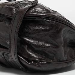 Pre Owned Valentino Black Leather Crystals Embellished Catch Hobo