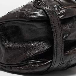 Pre Owned Valentino Black Leather Crystals Embellished Catch Hobo