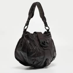 Pre Owned Valentino Black Leather Crystals Embellished Catch Hobo