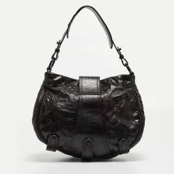 Pre Owned Valentino Black Leather Crystals Embellished Catch Hobo