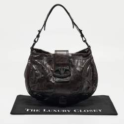 Pre Owned Valentino Black Leather Crystals Embellished Catch Hobo