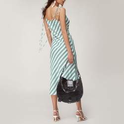 Pre Owned Valentino Black Leather Crystals Embellished Catch Hobo