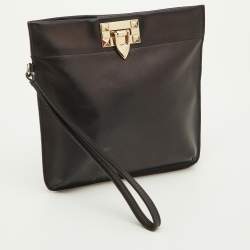 Pre Owned Valentino Black Leather Wristlet Clutch