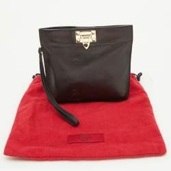 Pre Owned Valentino Black Leather Wristlet Clutch