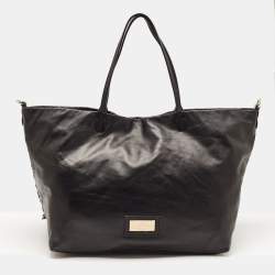 Pre Owned Valentino Black Leather Crystal Embellished Floral Applique Tote