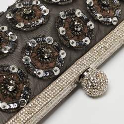 Pre Owned Valentino Black Mesh Embellished Frame Chain Clutch