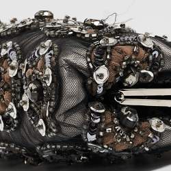 Pre Owned Valentino Black Mesh Embellished Frame Chain Clutch