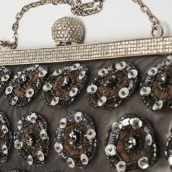 Pre Owned Valentino Black Mesh Embellished Frame Chain Clutch