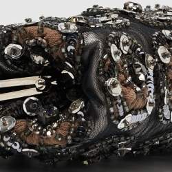 Pre Owned Valentino Black Mesh Embellished Frame Chain Clutch