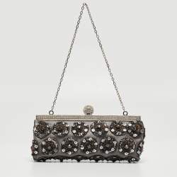 Pre Owned Valentino Black Mesh Embellished Frame Chain Clutch